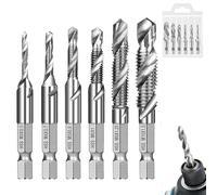 Set da 6 pezzi di punte da trapano HSS da 1/4'' e maschi M3, M4, M5, M6, M8, M10 Maschi a cambio rapido con rivestimento antiruggine Maschi combinati con gambo esagonale Adatti per metallo, legno