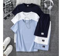 Set da 6 pezzi Maglietta a maniche corte con decorazione in metallo al collo rotondo e pantaloncini, set di alto valore per ragazzi pre-adolescenti, adatto per uscite, fotografia di strada, feste, tem