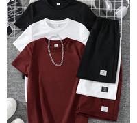 Set da 6 pezzi Outfit casual per ragazzo pre-adolescente, composto da maglietta a maniche corte con decorazione in metallo al collo e pantaloncini, set di 2 pezzi ad alto rapporto qualità-prezzo, adat