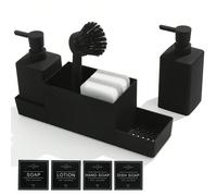 Set da 6 pezzi per il lavello e il piano di lavoro della cucina, include dispenser di sapone in plastica con portaspugna, spazzola per piatti, spugne e vassoio, design moderno, adatto per la pulizia d