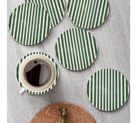 Set da 6 pezzi, sottobicchieri rotondi con sfondo a righe verdi, resistenti al calore per bevande come caffè, protezione per il tavolo da tè in casa, accessorio da cucina, ottimo regalo per una nuova