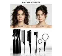Set da 6 pezzi unisex portatile anti-statico in plastica multifunzione con pettine e flacone spray, combinazione di strumenti professionali minimalisti per acconciatura quotidiana, adatto per acconcia