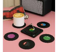 Set da 6 pezzi - Vintage Sottobicchieri in vinile con supporto - Premium antiscivolo e resistente al calore, per una decorazione e protezione di stile per la casa e i bicchieri Vano porta giradischi s