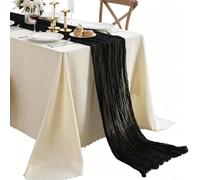 Set Da 6 Runner Da Tavola in Garza Rustica Stile Boho,Ideali per Feste Di Compleanno, Matrimoni E Addii Al Nubilato (90x300cm,black)