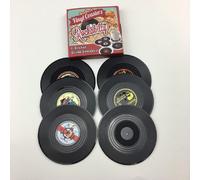 Set da 6 sottobicchieri colorati e vintage a forma di disco con etichette divertenti per proteggere il piano del tavolo e i mobili Tagli UnicaGeometrico,LettereABS