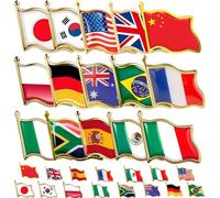 Set da 6 spille a forma di bandiera nazionale in metallo assortite Polonia,Cina,Australia,Messico,Nigeria,Brasile,Corea del Sud,Francia,REGNO UNITO.,Giappone,Italia,Sudafrica,Germania,U.S.A.,SpagnaFer