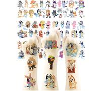 Set da 6 tatuaggi temporanei a tema Blueys, famiglia e amici, cartone animato kawaii, accessori per feste, con i personaggi Bluey, Bingo, Coco, Rusty e Muffin, impermeabili, decorazioni e regali 1 set