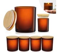 Set da 6 Vasetti per Candele in Vetro con Coperchio in Bambù (200ml) - Vetro Spesso 3mm Resistente al Calore - Design Elegante Stile Scandinavo con Guarnizione Ermetica per Candele DIY