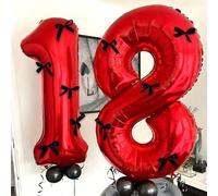 Set da 7 palloncini numeri da 40 pollici di colore rosso, palloncini neri a forma di fiocco con numeri da 0 a 9 per feste di compleanno, decorazioni per anniversari 7,5,9,2,3,4,6,8,1,0Polietilene