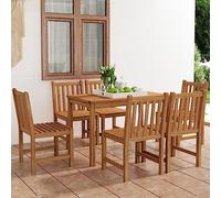Set da 7 pezzi da giardino in teak massiccio, 120 x 70 cm, laccato, resistente per terrazze, balconi e esterni