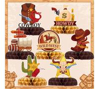 Set da 7 pezzi di decorazioni a nido d'ape, decorazioni a tema cowboy western per feste di primo compleanno, decorazioni per la casa, tavolo, sfondo, forniture per la decorazione di Back to School e S