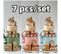 Set da 7 pezzi di decorazioni per torte a forma di orsetto teddy, inclusi orsetto troiano, vagone, palloncini ad acqua, torre arcobaleno, tenda da doccia, forniture per decorare torte per feste di com
