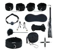 Set da 7 pezzi: maschera, gag, collare, corda, manette, cavigliere, frusta (Nero)