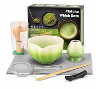 Set da 7 pezzi per Matcha verde sfumato con frusta in bambù naturale e chawan in ceramica, kit completo per la preparazione del matcha, con colino, supporto e strofinaccio, progettato per gli amanti