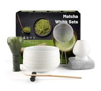 Set da 7 pezzi per tè Matcha, scopa da tè in resina verde, set da tè Matcha con cucchiaio per Matcha, supporto per frusta, scopa da tè, pala, colino, accessori per tè Matcha per cerimonia del tè