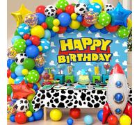 Set da 77 pezzi con arco di palloncini a tema giocattoli, storie, palloncini in gomma a forma di mucca, festa di compleanno per bambini, festa a tema cowboy, palloncini in foil