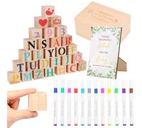 Set da 78 pezzi, per baby shower, per bambini, giochi con penne, blocchi di legno, segnaletica e scatola di legno, per feste e eventi di genere (legno naturale)