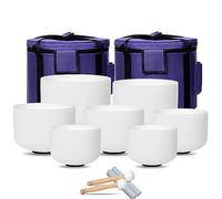 Set da 8-14 pollici di 7 campane tibetane in cristallo for la meditazione yoga curativa con il suono, campane sonore for chakra al quarzo con 2 custodie for carichi pesanti, 2 mazze di gomma, 2 percus