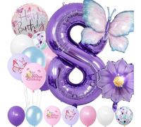 Set da 8 anni - Numero di palloncini in pellicola, 22 pezzi, blu viola, decorazione di compleanno per bambini, decorazione per feste di compleanno per bambini, numero 8, palloncini per ragazze,