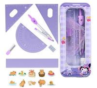 Set da 8 pezzi Compasso e righello: un set completo di apprendimento dotato di scatola robusta, 10 adesivi, set geometrici per la scuola secondaria, per studenti e disegnare con precisione (viola)