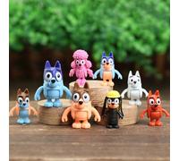 Set da 8 pezzi di action figure carini della famiglia e degli amici di Bluey, di altezza 2,5-5 cm, tra cui Christine Heeler, Bingo, Bandit, Chilli, Muffin e Cupcake Heeler. Collezione di modellini per