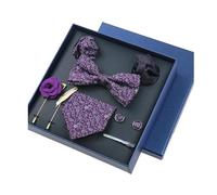 Set da 8 pezzi di cravatte blu da uomo, spille floreali, gemelli, fermacravatta e papillon a farfalla,Colore 18,8 pezzi