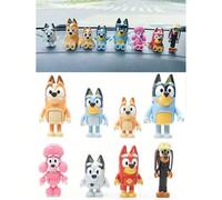 Set da 8 pezzi di mini figure della famiglia e degli amici di Bluey, articolazioni mobili, figure d'azione kawaii, modelli di personaggi dei cartoni animati e cani carini, decorazioni, modellini creat