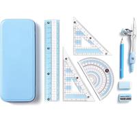 Set da 8 pezzi per matematica geometrica con custodia infrangibile, include righello, goniometro, bussola, matita, temperamatite e gomma, ideale per la scuola, regalo perfetto per gli studenti