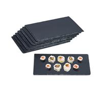 Relaxdays Piatti in Ardesia, Set da 8 Vassoio da 26 x 16 cm per Servire e da Scrivere, Tavolette per Buffet, Antracite