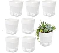 Set da 8 Vasi Autoirriganti per Piante 12x12x15cm,Vasi Quadrati Trasparenti | con Riserva d'Acqua e Corda di Cotone, Vasi da Fiori Moderni per Piante Grasse, Casa e Ufficio