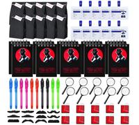 Set da 82 pezzi detective per bambini, regalo di compleanno per bambini, con sacchetti regalo, penna segreta, taccuino, lente d'ingrandimento, badge detective, baffi, tamponi, giocattolo detective per