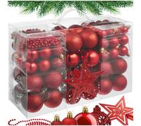 Set da 84 palline natalizie rosse con stella e catena infrangibili albero