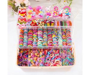 Set da 854 pezzi di fermagli per capelli e elastici colorati e carini per ragazze, accessori per capelli con motivi dolci e alla moda, come coroncine arcobaleno, farfalle e stelle, decorazioni versati