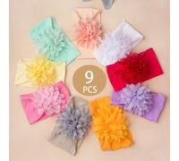 Set da 9 fasce per capelli da bambina con fiori colorati a forma di caramelle, accessori carini per capelli di neonati, fasce morbide per capelli di bambini, decorazioni per capelli primaverili Tagli 