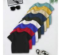 Set da 9 magliette basic a girocollo e maniche corte per ragazzi, 1 nera, 1 rossa, 1 blu, 1 bianca, 1 verde militare, 1 blu navy, 1 kaki, 1 gialla, 1 azzurro lago 6Y,7Y,4Y,5YColore unicoPoliestere
