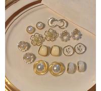 Set da 9 pezzi di orecchini eleganti e minimali con motivi di luna, conchiglia e fiore, con perle false e pendenti di cristallo geometrici, set di orecchini glamour e delicati, adatti per uso quotidia