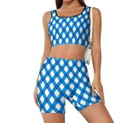 Set da allenamento con bandiera bavarese da donna, 2 pezzi, canotta corta a vita alta, pantaloncini da yoga, Stile-1, XL