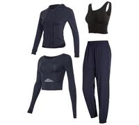 Set da allenamento da donna, giacca, canottiera, top, pantaloni a vita alta, maniche lunghe, misto raso di nylon spandex, set da quattro pezzi per donne, taglia XXL