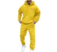 Set da allenamento da uomo 2 pezzi autunno con cappuccio tuta set da viaggio attivo tuta joggers comodo set lounge pantaloni tuta set coordinato uomo due pezzi abiti, Giallo, 3XL