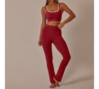 Set da allenamento donna con top corto a doppio spallaccio con cut-out e leggings a vita alta elasticizzati, outfit casual estivo da tifosa Coppa del Mondo per palestra L,M,S,XL,XSColore unicoTessuto