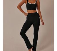 Set da allenamento elasticizzato da donna con top corto con doppia fascia e ritagli e leggings a vita alta, outfit casual estivo da tifosa per la Coppa del Mondo L,M,S,XL,XSColore unicoTessuto