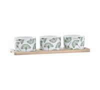 Set da Aperitivo DKD Home Decor Bambù Gres Fogli 3 Pezzi 4 Pezzi 28 x 9,7 x 1