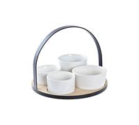Set da Aperitivo DKD Home Decor Bianco/Nero Metallo Bambù Gres Loft 5 Pezzi 2