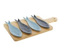 Set da Aperitivo Home ESPRIT Azzurro Verde Blu Marino Bambù Porcellana Medite