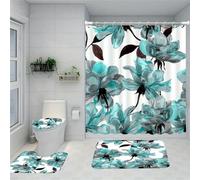 Set da bagno 1/4 pezzi con stampa floreale ad acquerello, tenda da doccia impermeabile, tappetino da bagno antiscivolo, tappetino a forma di U per WC, tappetino per copriwater, set completo da 4 pezzi