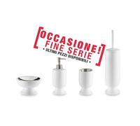 Set da bagno 4 pezzi in resina colore BIANCO-MISO portasapone. bicchiere, dispenser e portascopino bianco
