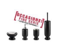 Set da bagno 4 pezzi in resina colore NERO -MISO portasapone. bicchiere, dispenser e portascopino nero