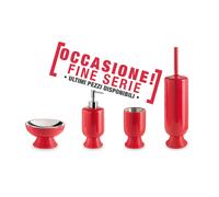 Set da bagno 4 pezzi in resina colore ROSSO-MISO portasapone. bicchiere, dispenser e portascopino rosso