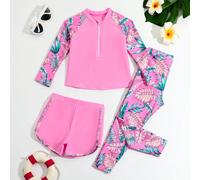 Set da bagno a tre pezzi con stampa tropicale per ragazze giovani 6Y,7Y,4Y,5YPianteTessuto