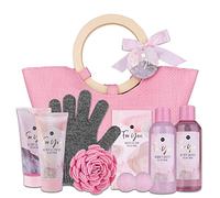 Set da bagno Accentra PINK ROSE in borsa, gel doccia, lozione per il corpo, bagnoschiuma, scrub corpo, sapone, bomba da bagno, spugna e guanto esfoliante, set regalo benessere per donna